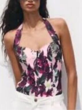 Zara Pink and Purple Floral Halter Camisole